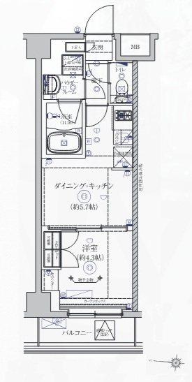 ヴォーガコルテ西新宿五丁目(1DK/3階)の間取り写真