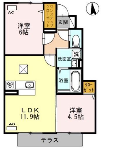 エコールKII(2LDK/1階)の間取り写真