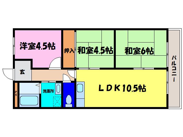 ベルエーヌ野洲(3LDK/1階)の間取り写真