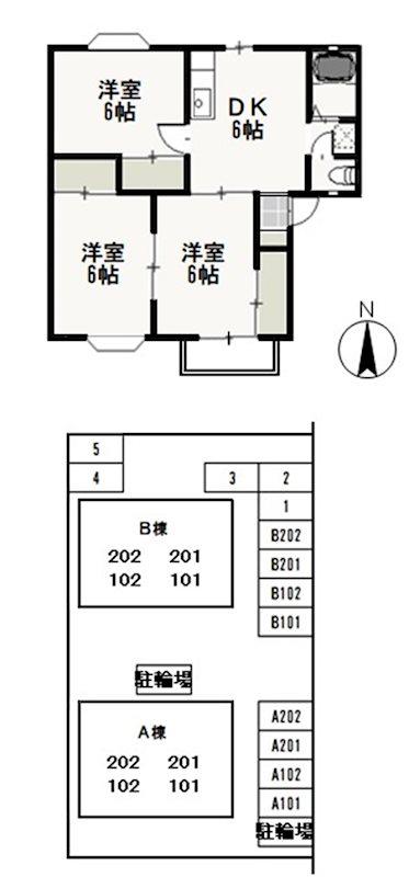 プラントコートA(3DK/2階)の間取り写真