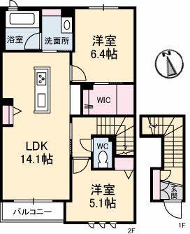 AZUL WISTERIA A棟(2LDK/2階)の間取り写真