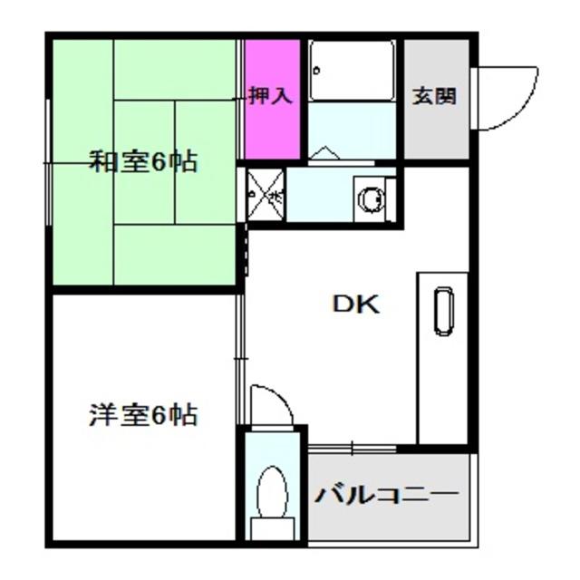 サウスアベニュー(2DK/4階)の間取り写真