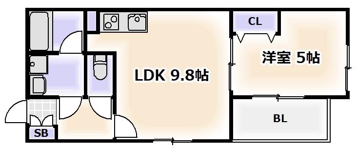MI・CASA阿倍野昭和町(1LDK/2階)の間取り写真