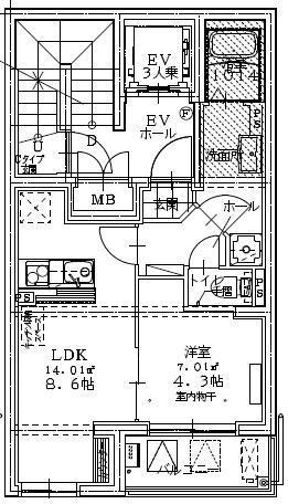 HIDE MARINA UENO(1LDK/4階)の間取り写真