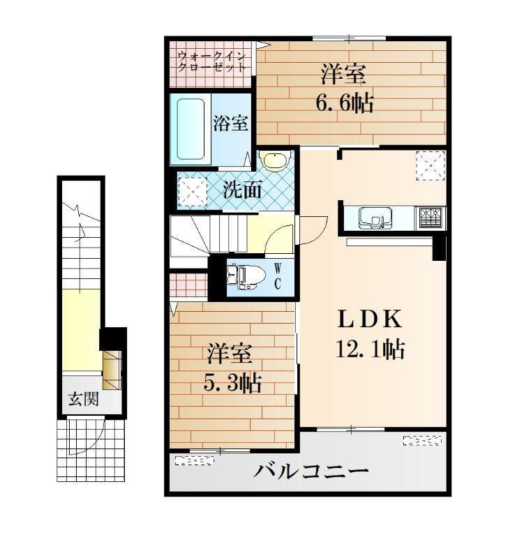 シエロ・ガーデン国府(2LDK/2階)の間取り写真