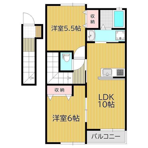 ウッディバード庭瀬(2LDK/2階)の間取り写真