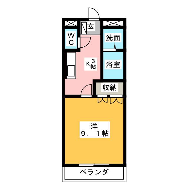 グレイス・ヴィラII(1K/2階)の間取り写真