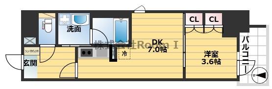 K-COURT谷町四丁目(1DK/9階)の間取り写真