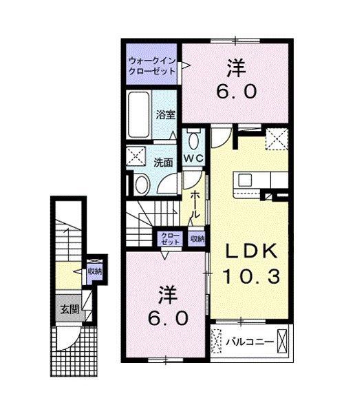 リーヴプランタンII B(2LDK/2階)の間取り写真