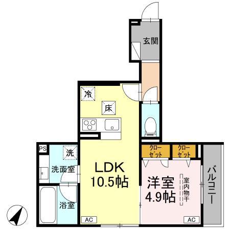 ディールーム・エム(1LDK/2階)の間取り写真