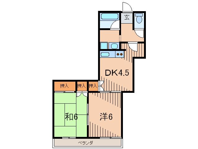 ハイツジョイフル(2DK/2階)の間取り写真
