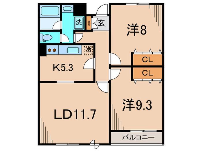 ドゥムール西片(2LDK/3階)の間取り写真