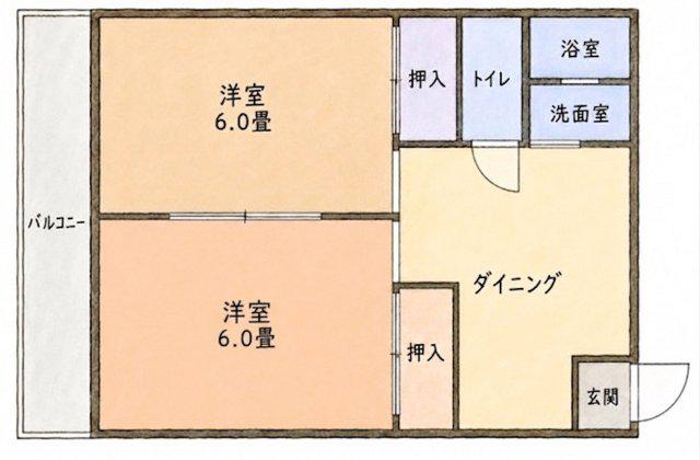辻川マンション(2DK/4階)の間取り写真