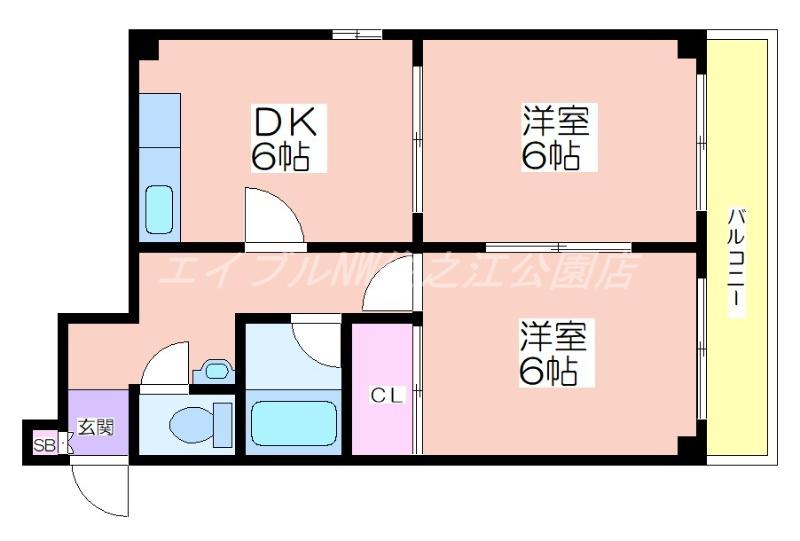 オーシャン住之江(2DK/6階)の間取り写真
