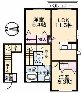 メゾン・ジュイエA(2LDK/2階)の間取り写真