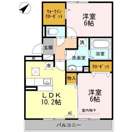 D-ROOM上影 A棟(2LDK/3階)の間取り写真