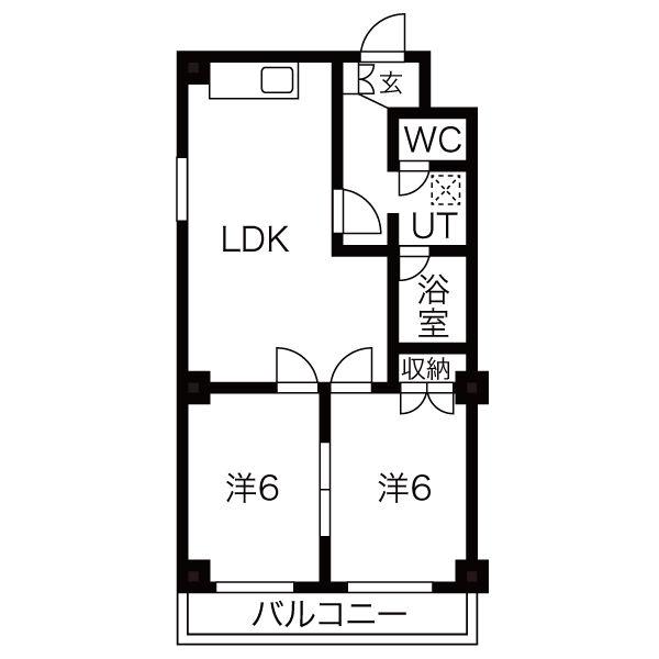 メゾンドリュウ通天閣(2LDK/2階)の間取り写真