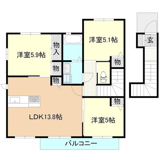 マストライフ研究学園PLUS C棟(3LDK/2階)の間取り写真