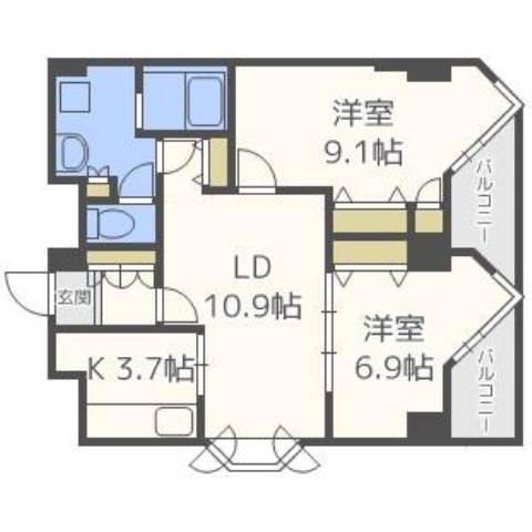 宮ヶ丘レジデンス神宮前(2LDK/2階)の間取り写真