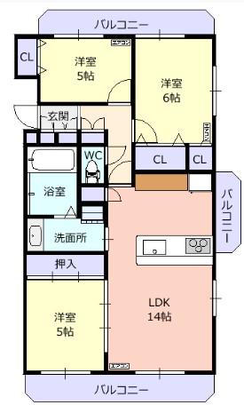 ノヴェルコート南一番町(3LDK/9階)の間取り写真