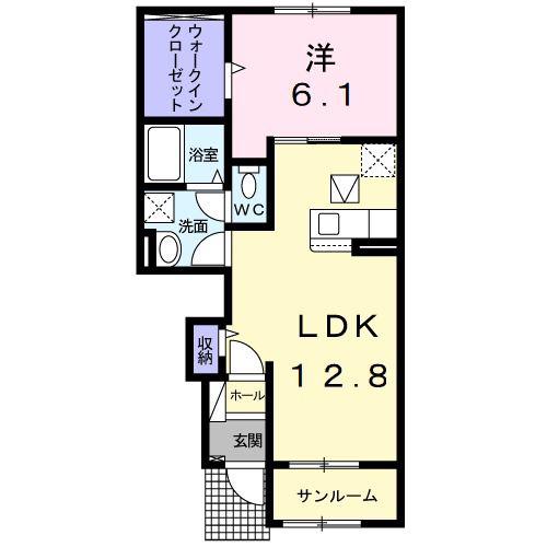 ミラ ソーレ(1LDK/1階)の間取り写真