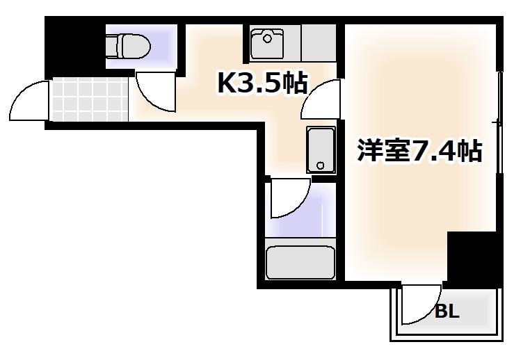 マンションタワーサイド(1K/7階)の間取り写真