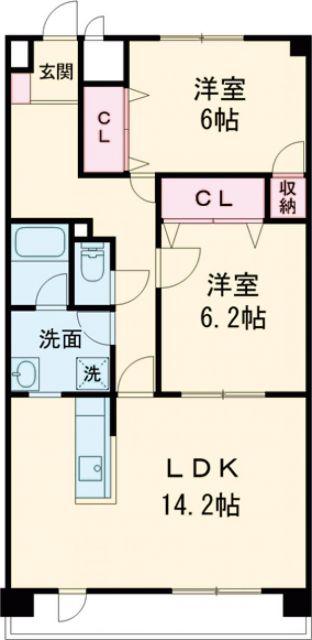 UNBELLE富士見(2LDK/6階)の間取り写真