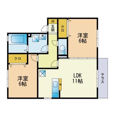 クリスタルMIWAⅡ(2LDK/1階)の間取り写真