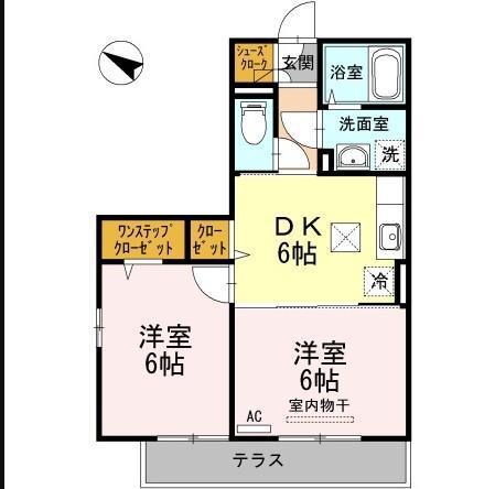 グレイスコートII(2DK/1階)の間取り写真