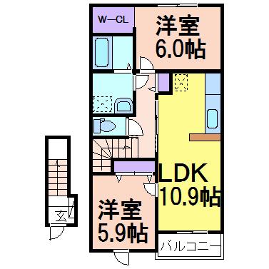 メゾン・ストリート(2LDK/2階)の間取り写真