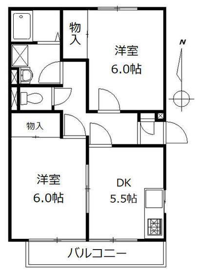 都営大江戸線 牛込神楽坂駅 徒歩4分 2階建 築35年(2DK/2階)の間取り写真