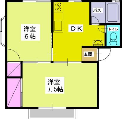 阪東ヒルズA(2DK/1階)の間取り写真