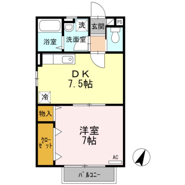 スカイハイツ(1DK/1階)の間取り写真
