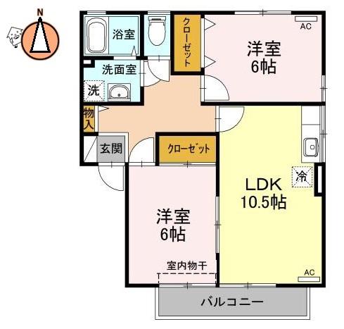 ヴェールメゾンA棟(2LDK/1階)の間取り写真