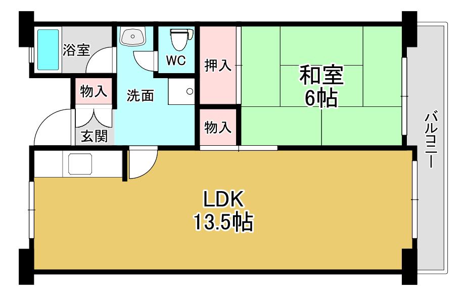 佐野湊団地 1号棟(1LDK/2階)の間取り写真