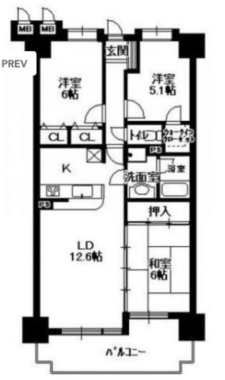 スカイハイツ春日I番館(3LDK/7階)の間取り写真