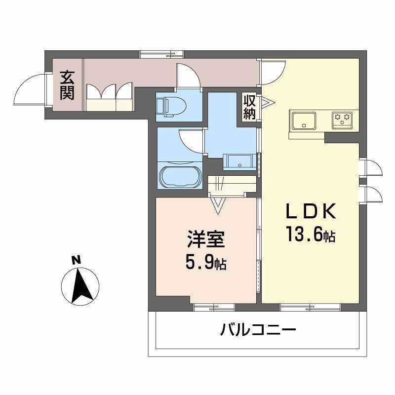 シャーメゾン 栄町(1LDK/2階)の間取り写真
