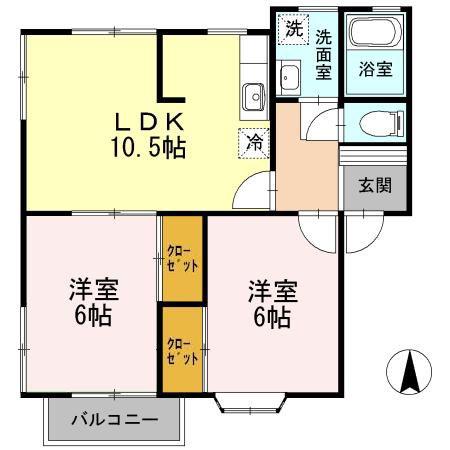 ツインコーポ割出B棟(2LDK/2階)の間取り写真