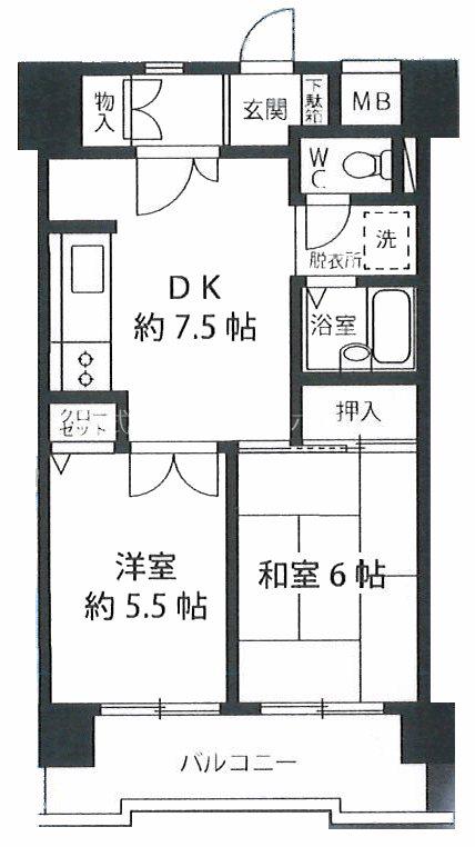 KOYOハイツ(2DK/5階)の間取り写真