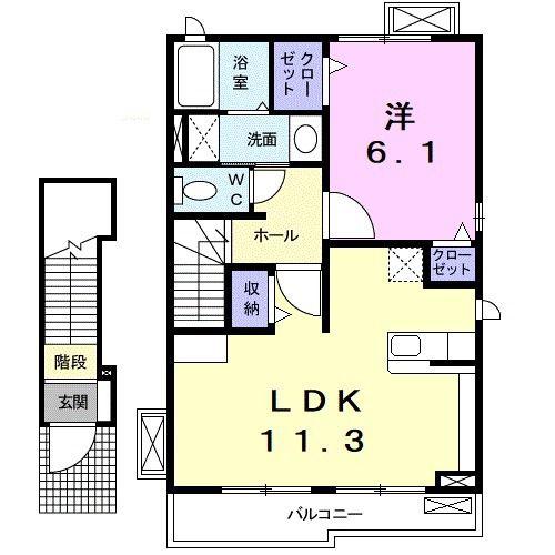 フィオーレドゥーエ(1LDK/2階)の間取り写真