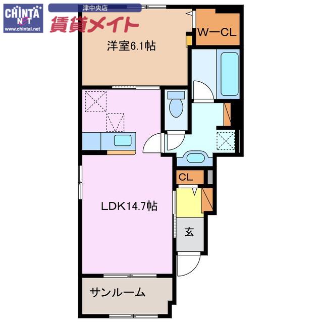 セントラル ビスタ 半田 I(1LDK/1階)の間取り写真