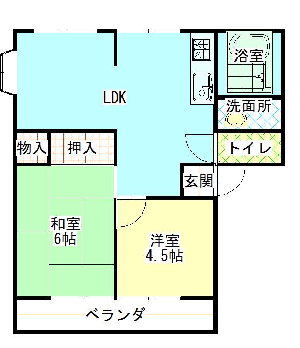 サンビレッジN C棟(2LDK/2階)の間取り写真