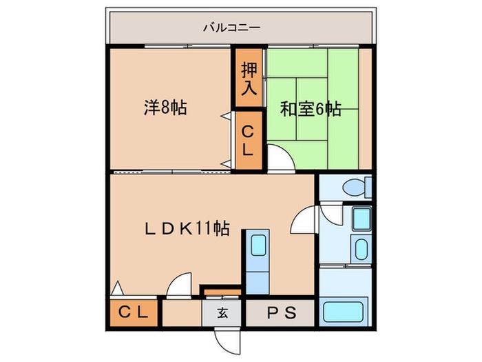 白萩光和ビル(2LDK/3階)の間取り写真