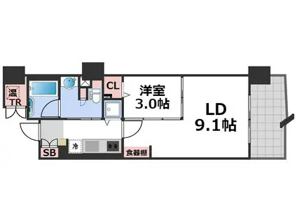 ロイヤルパークス桃坂(1LDK/9階)の間取り写真