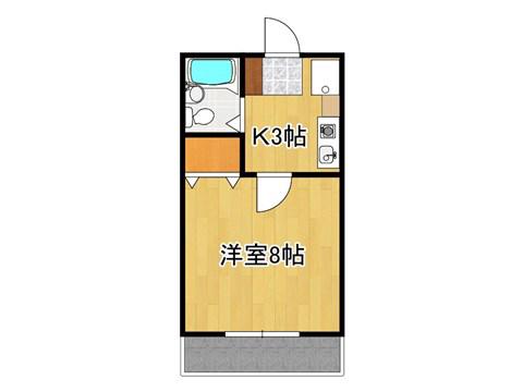 ヴィラージュ一ノ瀬(1K/2階)の間取り写真