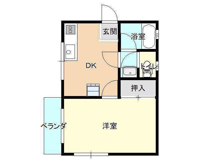 稲荷ハイツ(1DK/2階)の間取り写真