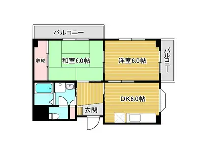 石岡第二マンション(2DK/2階)の間取り写真