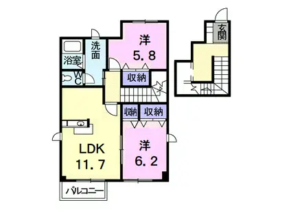 ポートヒルズ.ヴィラA(2LDK/2階)の間取り写真