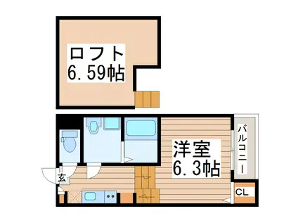 ハーモニーテラス東仙台V(1K/2階)の間取り写真