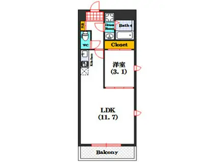 ジャン・プラス・ソックTANIROKUVI(1LDK/2階)の間取り写真